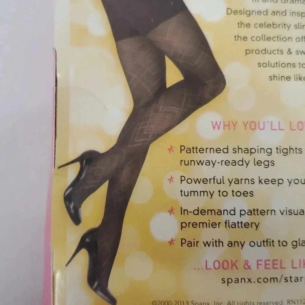 Star Power by Spanx Patterned Diamond Daze Shaping Tights in Black Size B NWT